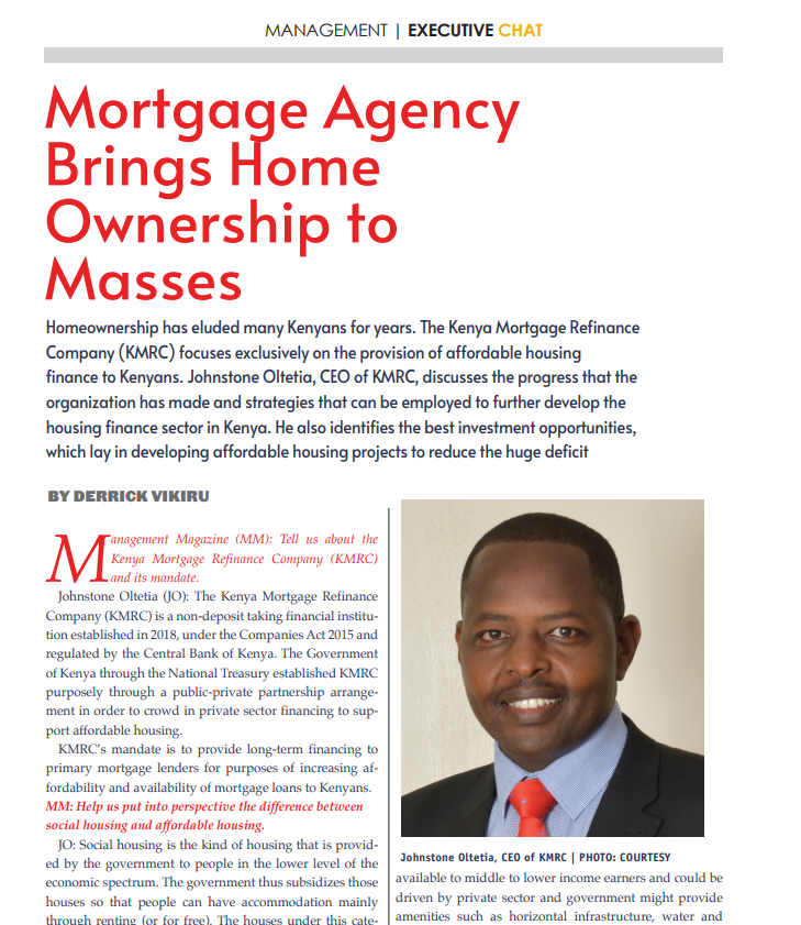 KMRC CEO on Management Magazine Mortgage Agency Brings Home Ownership